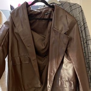 Shein Brown Leather Blazer